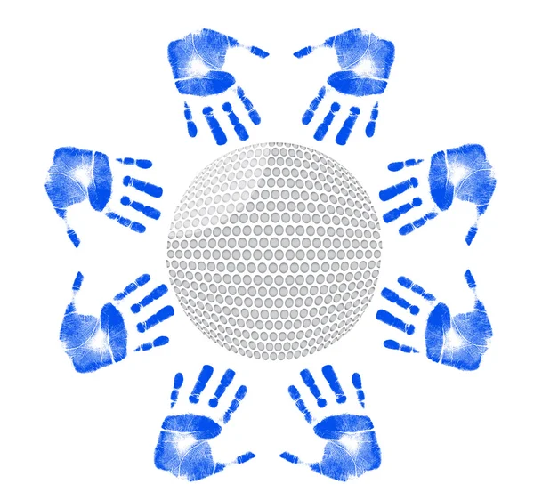 Hands around a golf ball illustration design on white — Stock Photo, Image