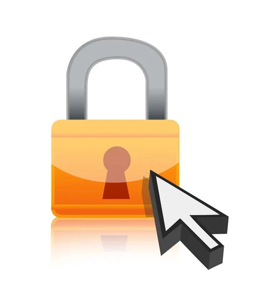 Padlock with a cursor over a white background — Stok fotoğraf