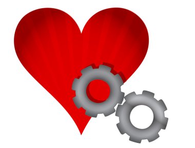 Red heart and gears illustration design over white clipart