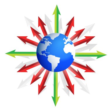 Globe and arrows going to different directions clipart