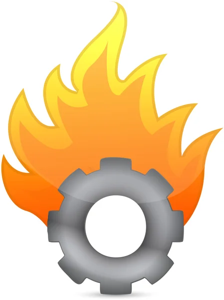 Gear on fire illustrazione disegno su bianco — Foto Stock