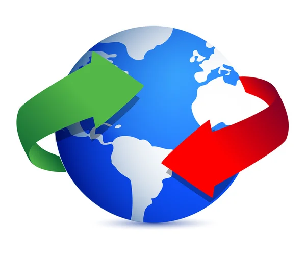 Globe afbeelding met pijlen rond over Wit — Stockfoto