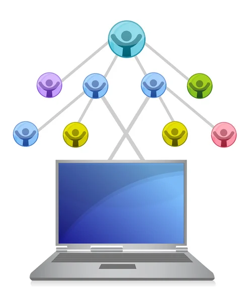Laptop och sociala nätverk nätet illustration över vita — Stockfoto