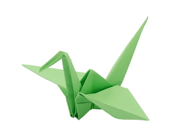 Green origami paper crane Stock Photo