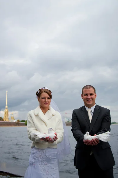 Молодая свадебная пара — стоковое фото