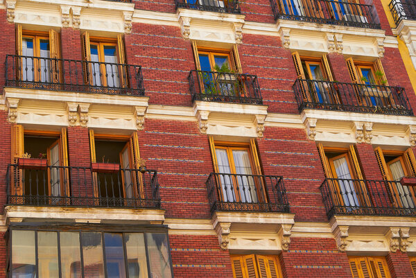 Historic buildings with lace fronts of city Madrid
