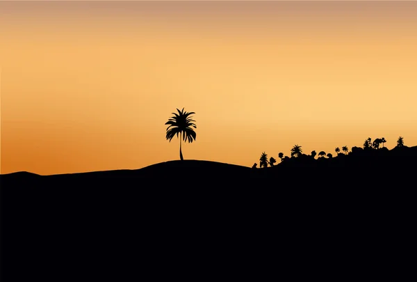 Ciemne sylwetki drzewa na zachód słońca i piasku — Wektor stockowy