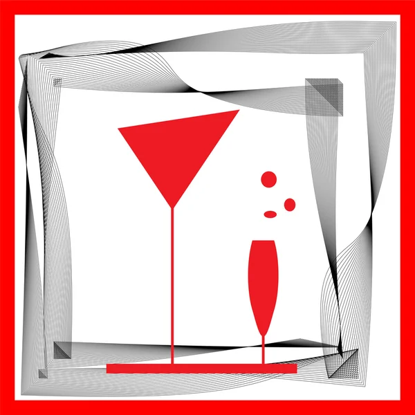 抽象化のワイングラスと黒の赤線 — ストックベクタ