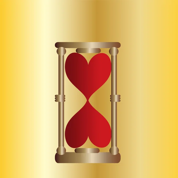 Hourglasses gold with red hearts against — Stock Vector