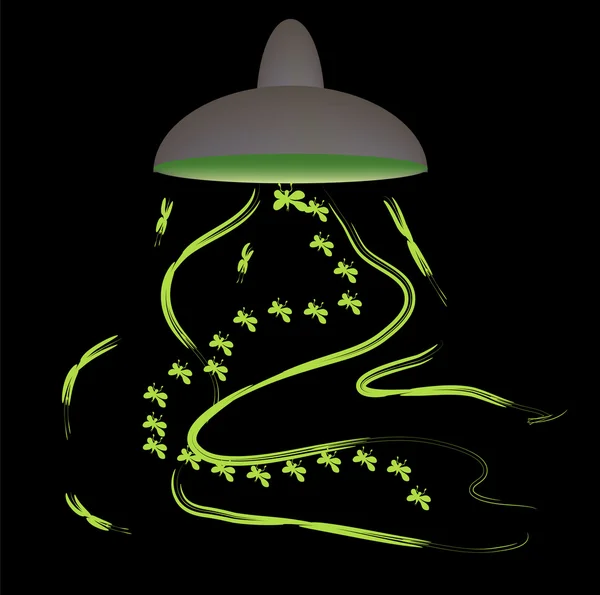 Tafellamp met groene vlinders — Stockvector