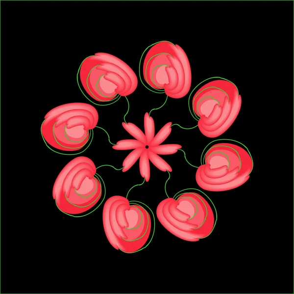 Abstracte rode bloemen in een cirkel — Stockvector