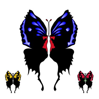 Set of black butterfly with open wings clipart