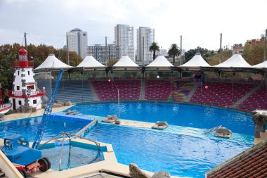 Dolphinarium in Lisbon zoo, bird view clipart