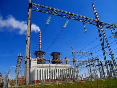 Thermal power station, and the high voltage grid clipart