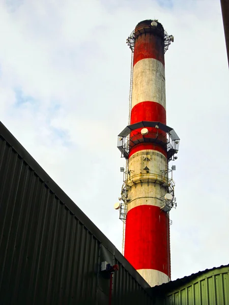 Red and white high chimney — Stock Photo, Image