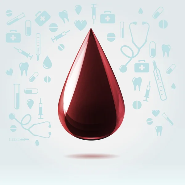 Glossy realistic natural blood drop illustration — Stock Vector