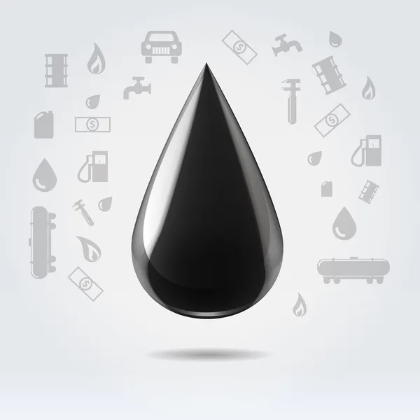 Zwarte glanzende olie brandstof daling — Stockvector