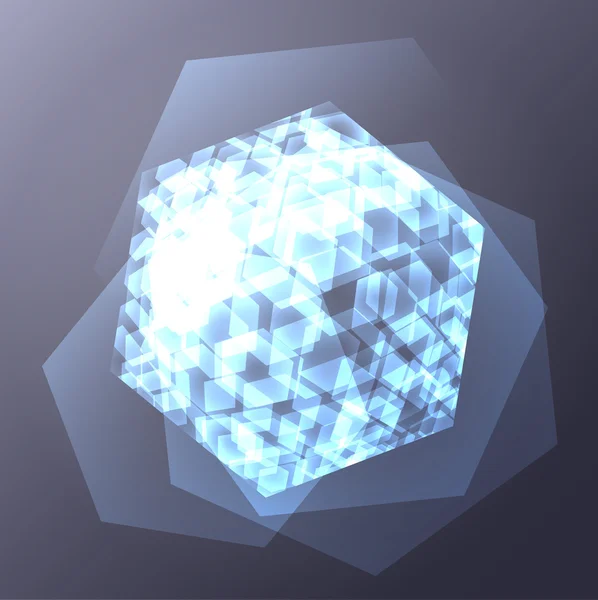 六面体抽象デジタル光沢のあるエッジの効いた人工バラ シンボル — ストックベクタ