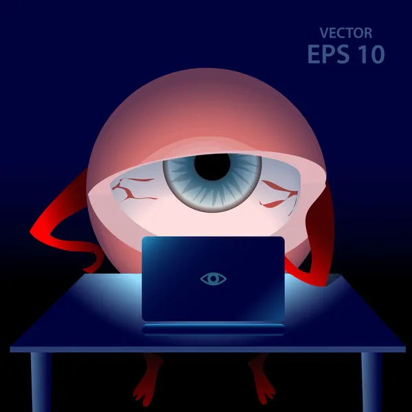 Cartoon gamer tired eye in the night — Stock Vector