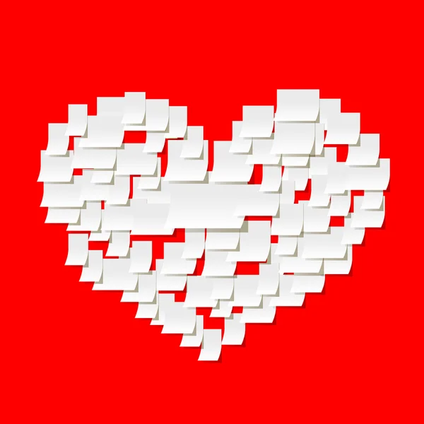 Corazón de papel blanco sobre rojo — Vector de stock