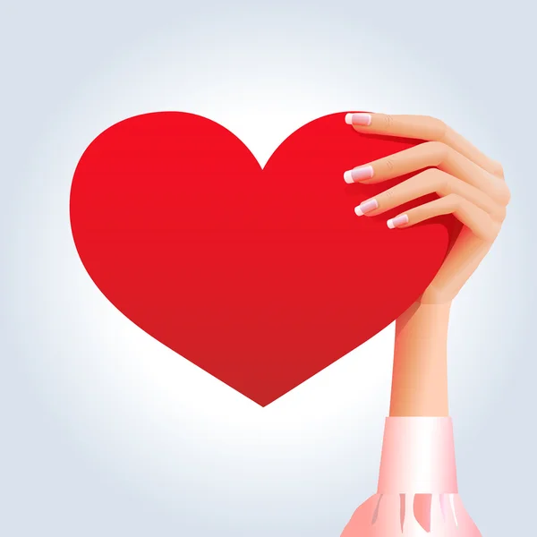 Kvinnans hand håller hjärta form — Stock vektor