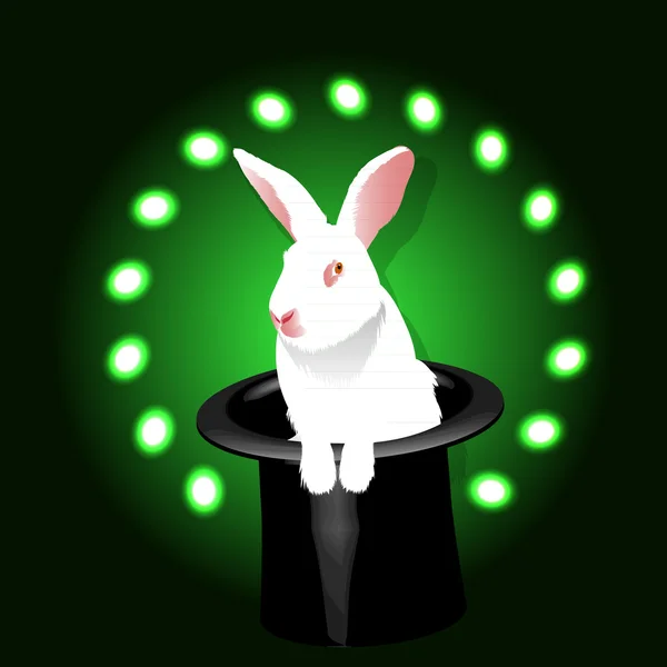 Bílý králík v klobouku kouzelníka — Stockový vektor