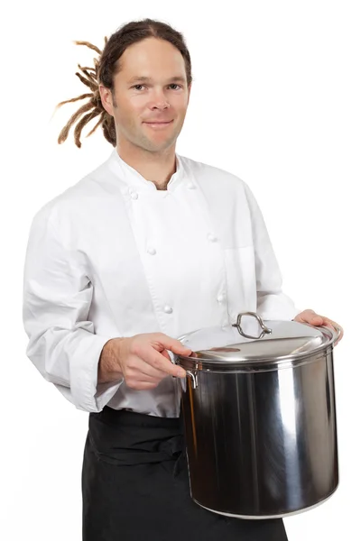 Chef holding large pot — Stock Photo, Image