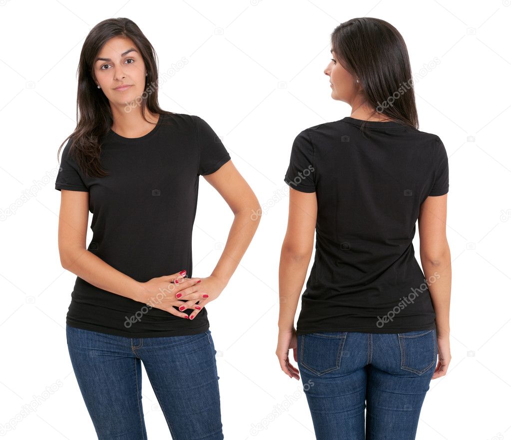 Woman standing with blank black shirt