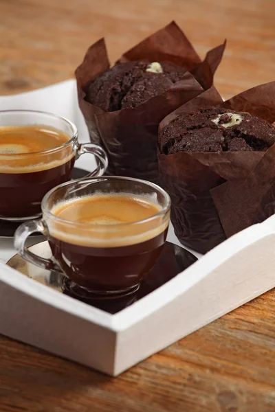 Chocolate muffins and espresso — Stock Photo, Image
