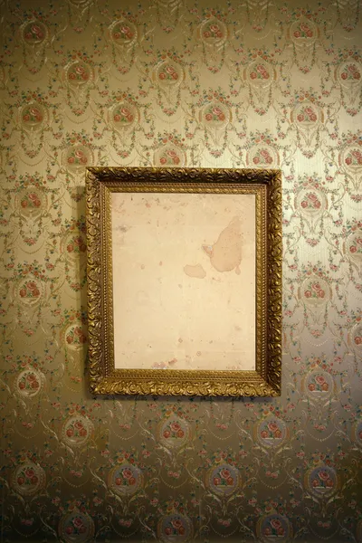 Vintage gold frame and wallpaper — Stock Photo, Image