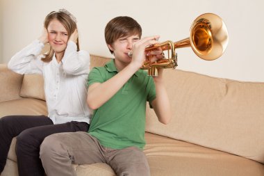 Annoying trumpet player clipart