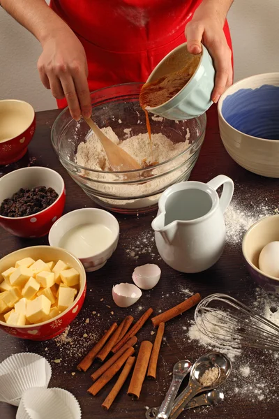 Mixing ingredients in a bowl — Stock Photo, Image