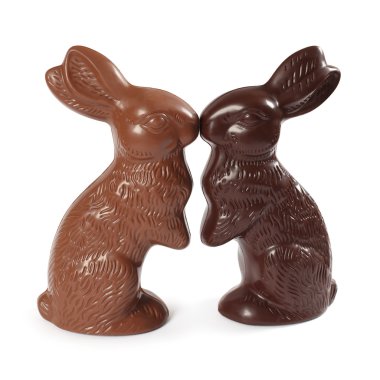 Chocolate Easter bunnies kissing clipart