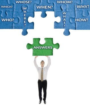 Answers word on puzzle in man hands clipart