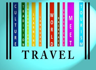 Travel word on colored barcode clipart