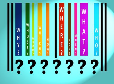 Questions words on colored barcode clipart