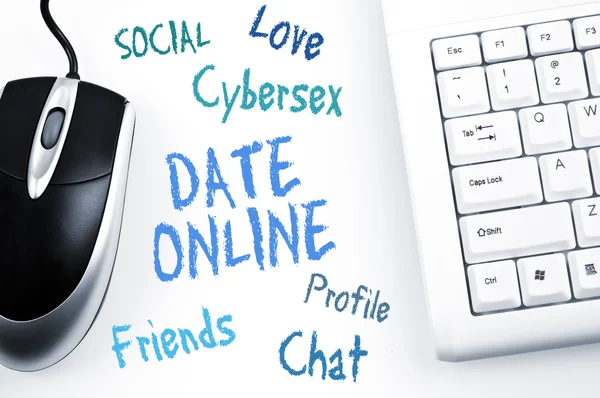 Date Online word scheme and computer keyboard — Stock Photo, Image