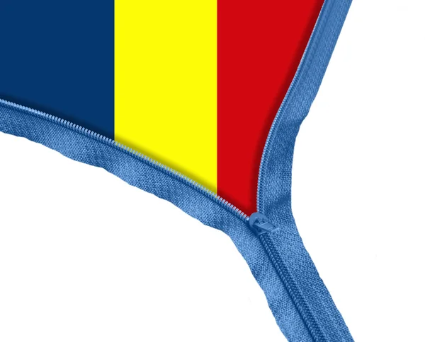 Roemenië vlag onder rits — Stockfoto