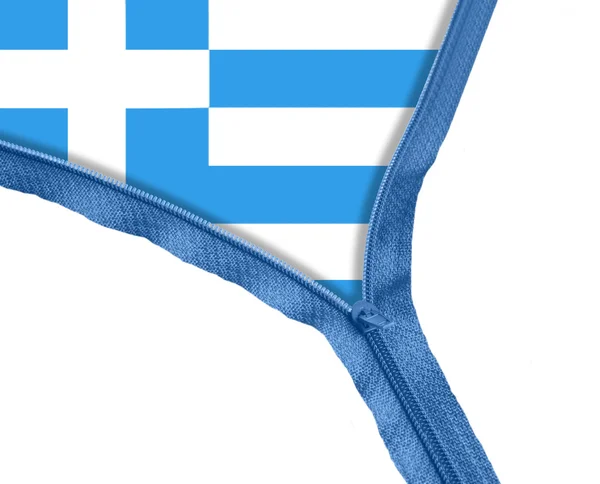 Flaga Grecji pod zamkiem błyskawicznym — Zdjęcie stockowe