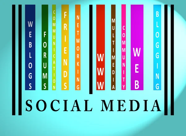 Sociale media woord op gekleurde barcode — Stockfoto