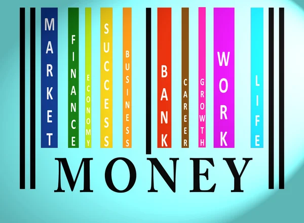 Palavra de dinheiro em código de barras colorido — Fotografia de Stock