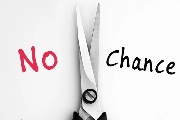No and Chance words with scissors in middle — Stock Photo, Image