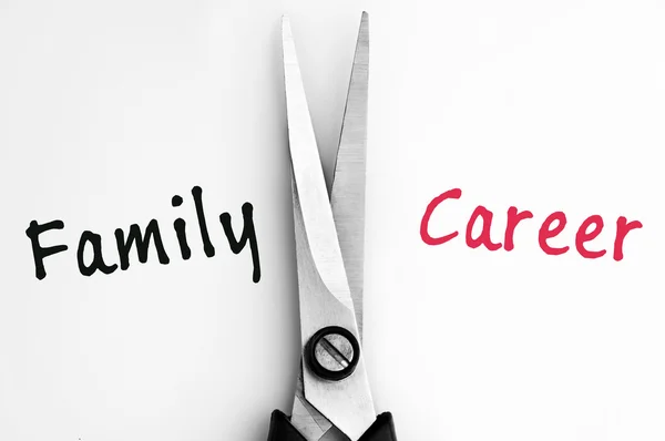 Family and Career words with scissors in middle — Stock Photo, Image