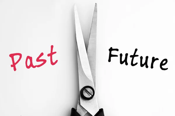 Past and Future words with scissors in middle