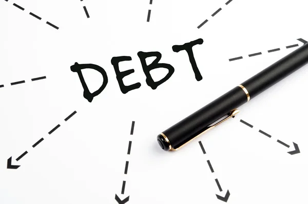 Debt word wih arrows and pen — Stock Photo, Image