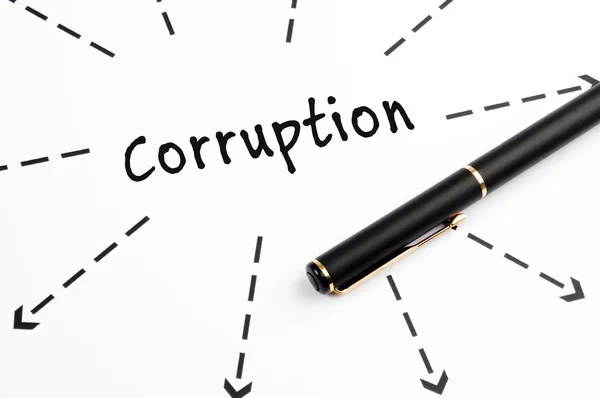 Korrupció szó wih nyilak és toll — Stock Fotó