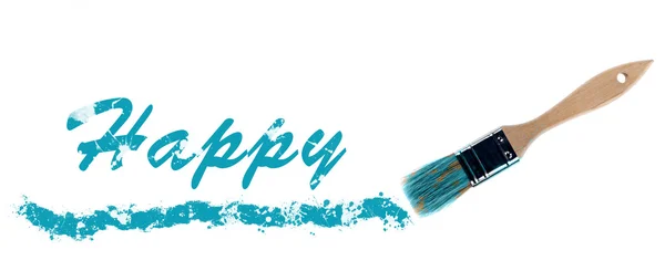 Parola felice dipinta e pennello — Foto Stock