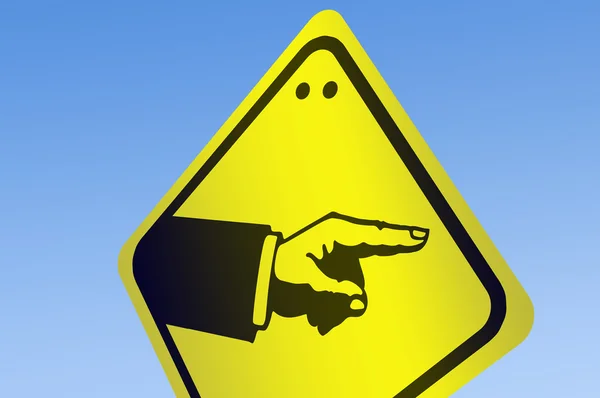 Hand pointing shape on road sign — Stock Photo, Image