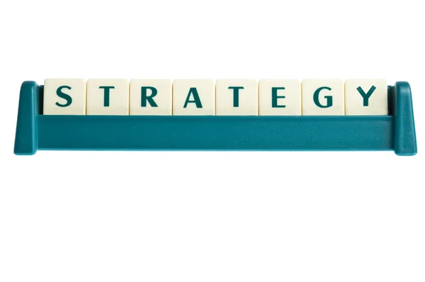 Strategie slovo na tabuli izolovaných písmen — Stock fotografie
