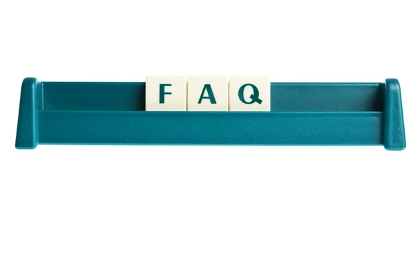 Slovo FAQ na palubě izolovaných písmen — Stock fotografie